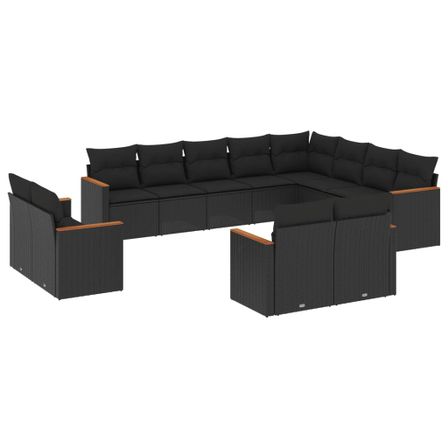 Salon de jardin 12 pcs avec coussins noir résine tressée