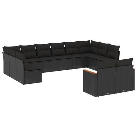 Salon de jardin 12 pcs avec coussins noir résine tressée