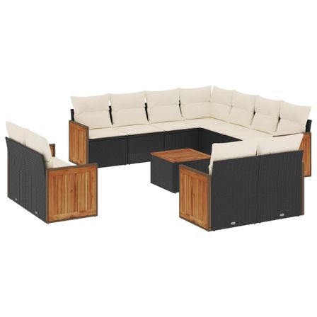 Salon de jardin 12 pcs avec coussins noir résine tressée
