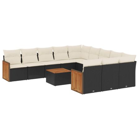 Salon de jardin 12 pcs avec coussins noir résine tressée