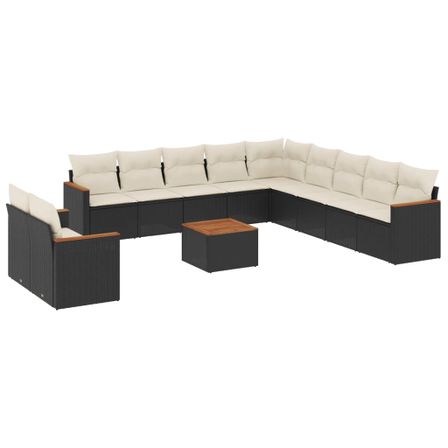 Salon de jardin 12 pcs avec coussins noir résine tressée