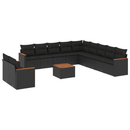 Salon de jardin 12 pcs avec coussins noir résine tressée
