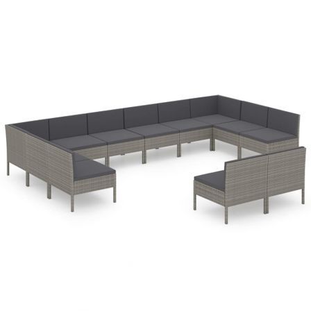 Salon de jardin 12 pcs avec coussins Résine tressée Gris 19