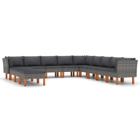 Salon de jardin 12 pcs avec coussins Résine tressée Gris 3