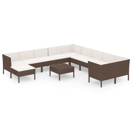 Salon de jardin 12 pcs avec coussins Résine tressée Marron 15