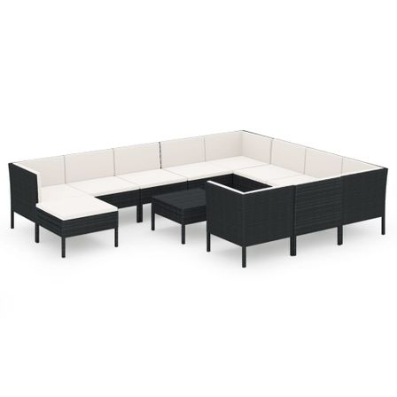 Salon de jardin 12 pcs avec coussins Résine tressée Noir 22
