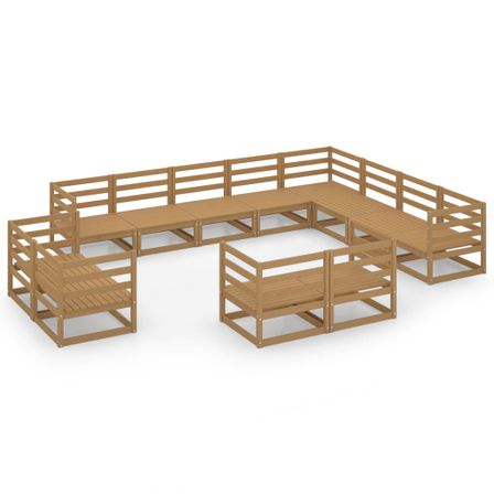 Salon de jardin 12 pcs Marron miel Bois de pin massif 8