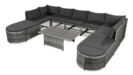 Salon de jardin 12 pièces résine tressée gris Hiel