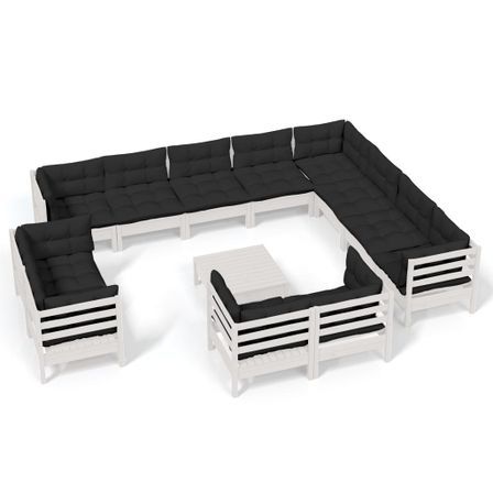 Salon de jardin 13 pcs avec coussins Blanc Bois de pin solide