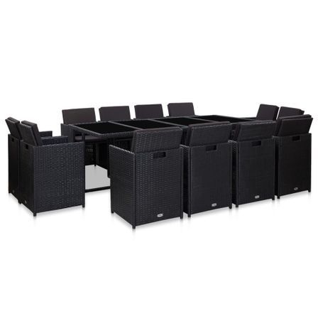 Salon de jardin 13 pcs avec coussins Résine tressée Noir 7