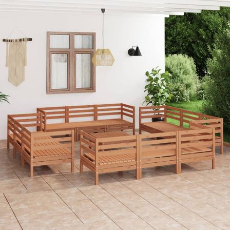 Salon de jardin 13 pcs Marron miel Bois de pin massif 7