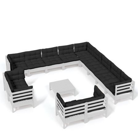 Salon de jardin 14 pcs avec coussins Blanc Bois de pin solide