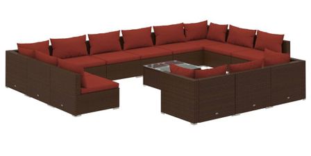 Salon de jardin 14 pcs avec coussins Marron Résine tressée