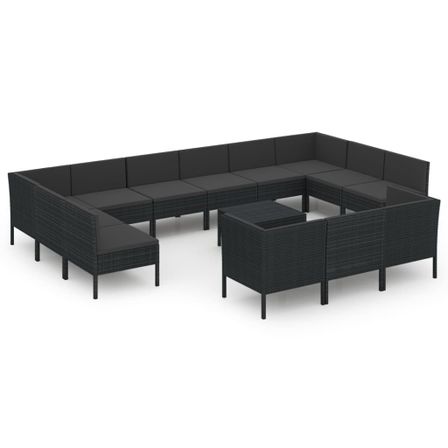 Salon de jardin 14 pcs avec coussins Résine tressée Noir 6