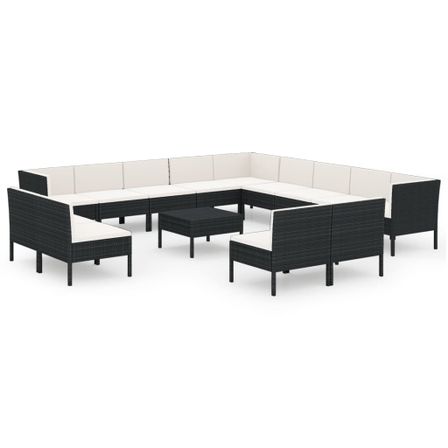 Salon de jardin 14 pcs avec coussins Résine tressée Noir 4