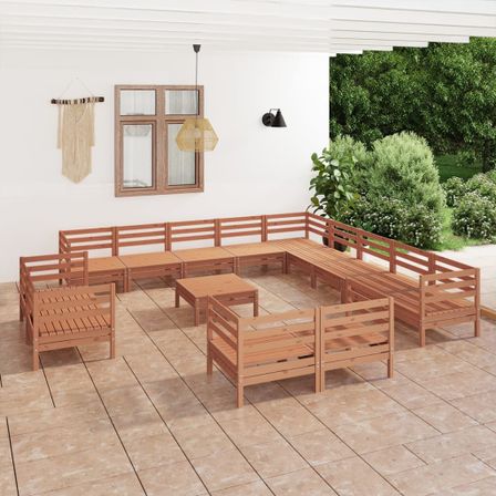 Salon de jardin 14 pcs Bois de pin massif Marron miel 2