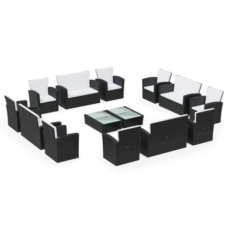 Salon de jardin 16 pcs avec coussins Résine tressée Noir 4