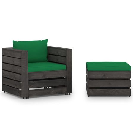 Salon de jardin 2 pcs avec coussins Bois imprégné de gris 10