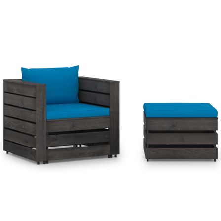 Salon de jardin 2 pcs avec coussins Bois imprégné de gris 9