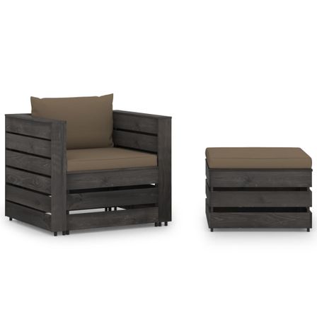 Salon de jardin 2 pcs avec coussins Bois imprégné de gris 5