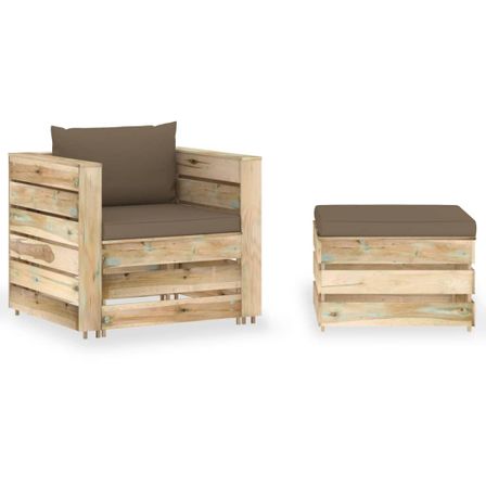 Salon de jardin 2 pcs avec coussins Bois imprégné de vert 7