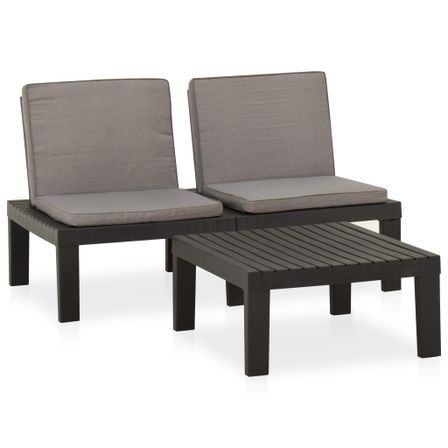 Salon de jardin 2 pcs avec coussins Plastique Gris