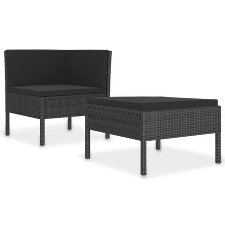 Salon de jardin 2 pcs avec coussins Résine tressée Noir 9