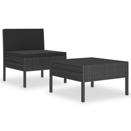 Salon de jardin 2 pcs avec coussins Résine tressée Noir 8