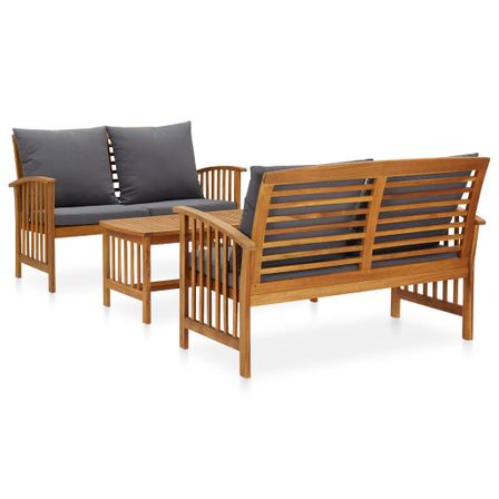 Salon de jardin 3 pcs avec coussins Bois d'acacia solide 8