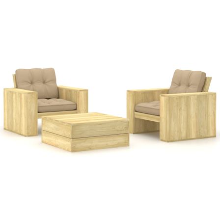 Salon de jardin 3 pcs avec coussins Bois de pin imprégné 18