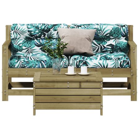 Salon de jardin 3 pcs avec coussins bois de pin imprégné
