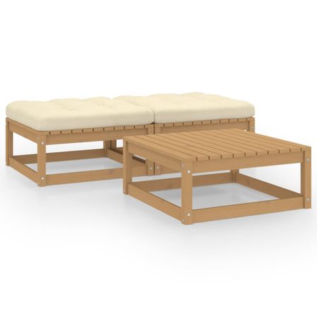 Salon de jardin 3 pcs avec coussins Bois de pin massif 11