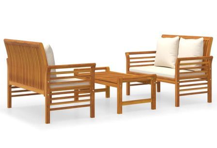 Salon de jardin 3 pcs avec coussins Bois massif d'acacia