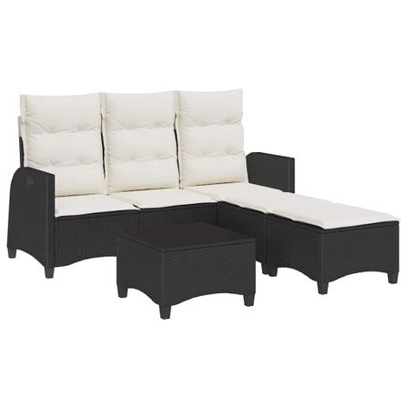 Salon de jardin 3 pcs avec coussins forme L noir résine tressée