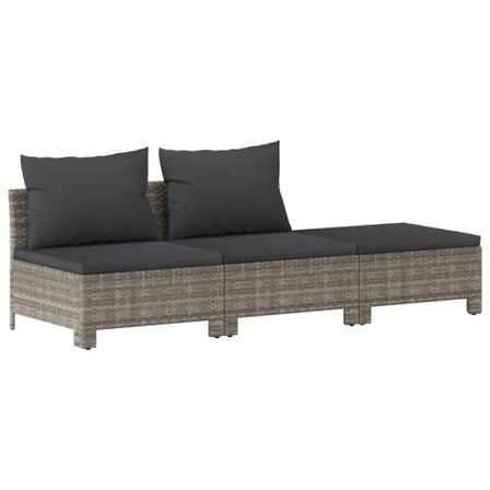 Salon de jardin 3 pcs avec coussins Gris Résine tressée