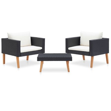 Salon de jardin 3 pcs avec coussins Résine tressée Noir 20