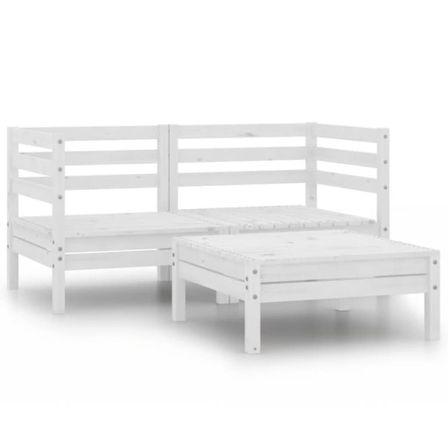 Salon de jardin 3 pcs Bois de pin massif Blanc 3