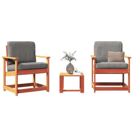 Salon de jardin 3 pcs marron bois de pin massif