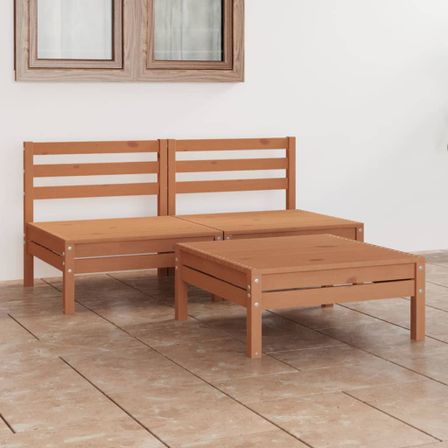 Salon de jardin 3 pcs Marron miel Bois de pin massif 9