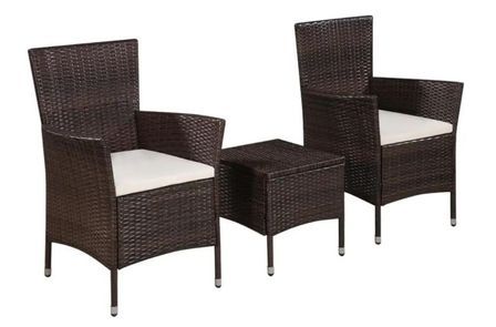 Salon de jardin 3 pièces résine tressée marron cousins blanc Mik