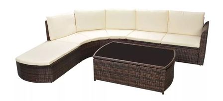 Salon de jardin 3 pièces résine tressée marron et coussins blanc Kim