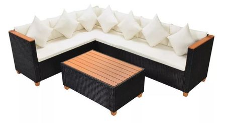 Salon de jardin 3 pièces résine tressée noir et coussins blanc Kimberly