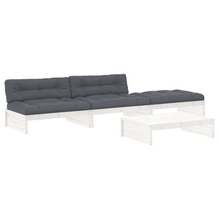 Salon de jardin 4 pcs avec coussins blanc bois massif