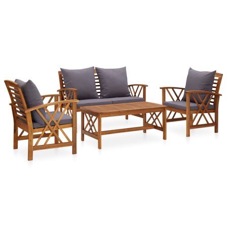 Salon de jardin 4 pcs avec coussins Bois d'acacia solide 16