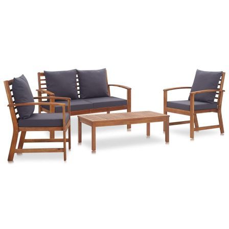 Salon de jardin 4 pcs avec coussins Bois d'acacia solide 10