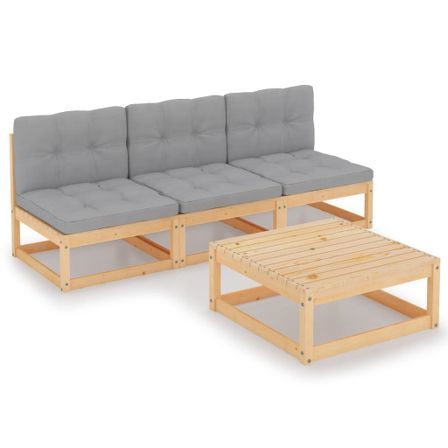 Salon de jardin 4 pcs avec coussins Bois de pin massif 13