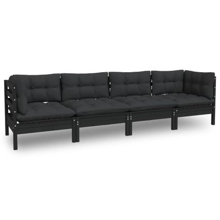 Salon de jardin 4 pcs avec coussins Bois de pin massif 8