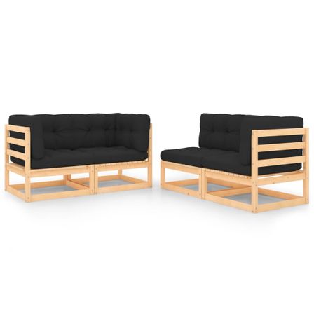 Salon de jardin 4 pcs avec coussins Bois de pin solide 5