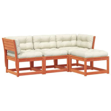 Salon de jardin 4 pcs avec coussins marron bois pin massif