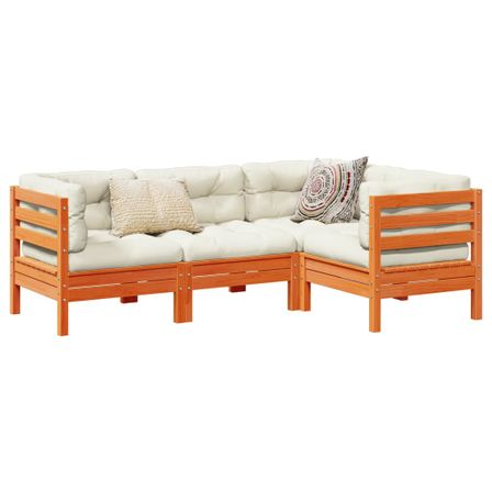 Salon de jardin 4 pcs avec coussins cire marron bois pin massif